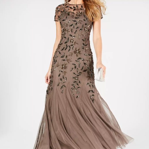Adrianna Papell Dresses & Skirts - NWT Adrianna Papell Brown Floral-Design Embellished Gown Size 10